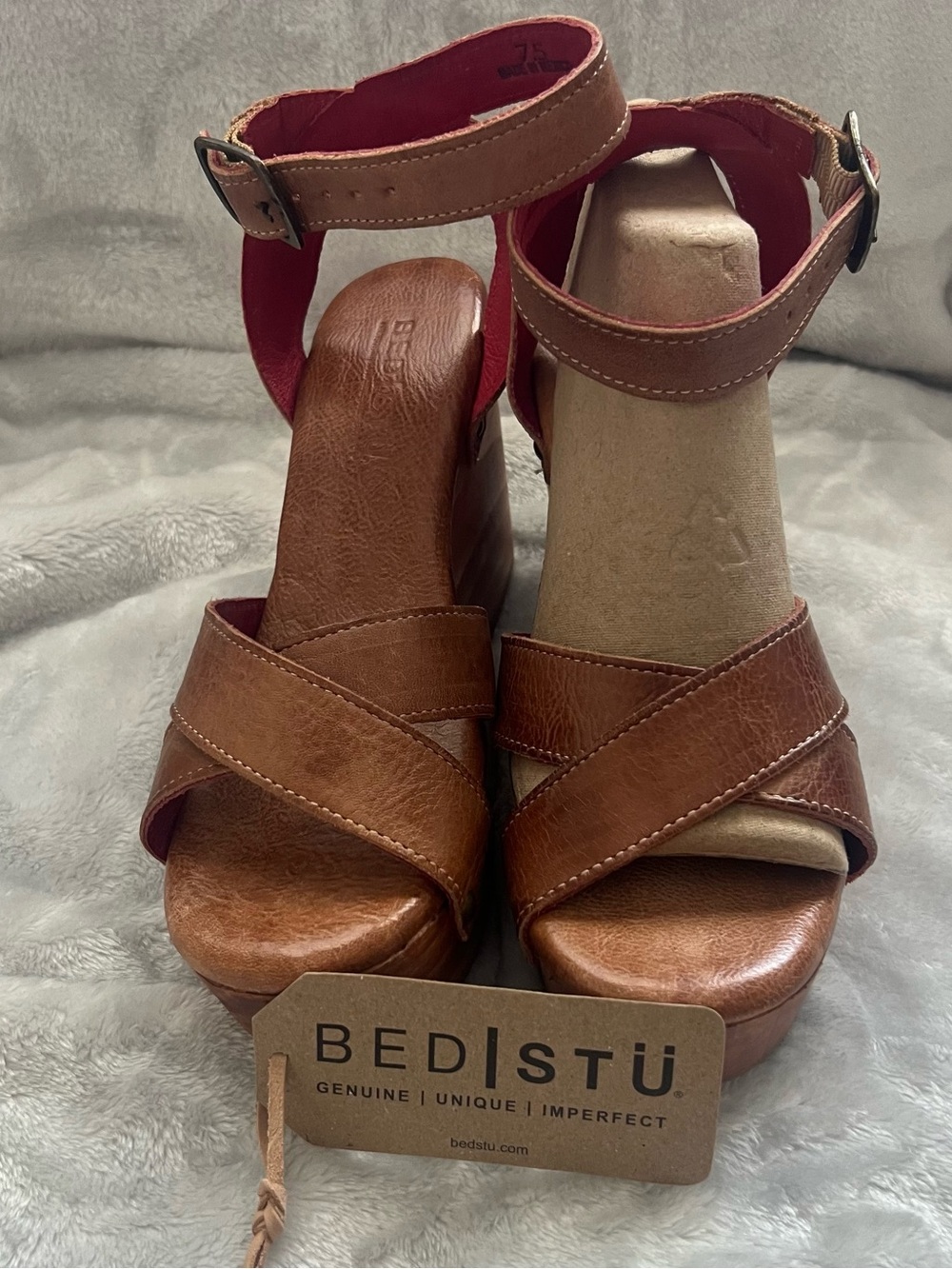New w/ Box: Bed|Stu ✳️ Grettell Wedge Sandal in Tan Rustic Size: 7.5 M - Picture 10 of 16